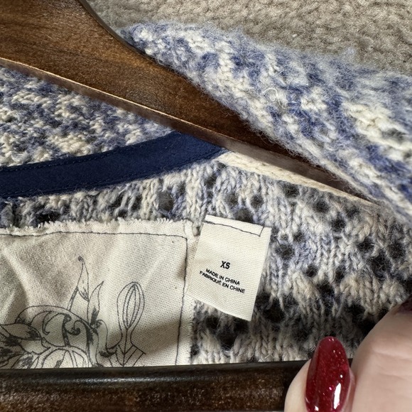 Angel Of The North Jacket Womens XS Blue White Wool Linen Paisley Blazer Knit - Picture 7 of 10